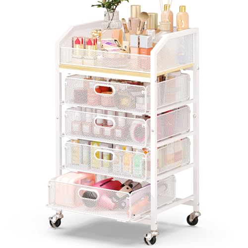 5 Tier Metal Floor Skincare Vanity Organizers with Lockable Wheels