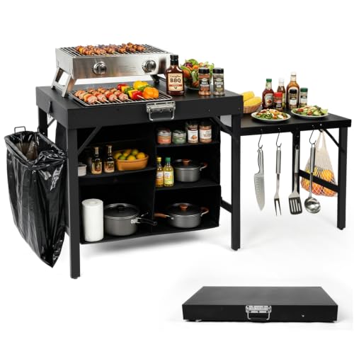 Portable Foldable Griddle Stand with Storage Shelf