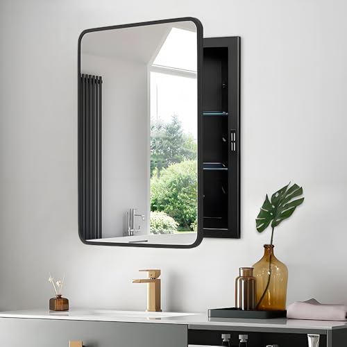 Bathroom Storage Mirror Cabinet with Adjustable Glass Shelves