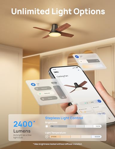 Flush Mount Smart Ceiling Fan with Dimmable LED
