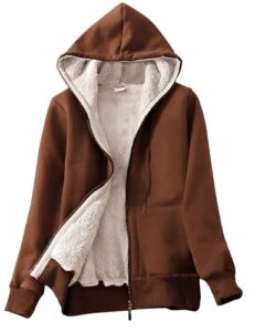 Yeokou Women's Casual Full Zip Up Sherpa Lined Hoodie Sweatshirt Jacket Coa