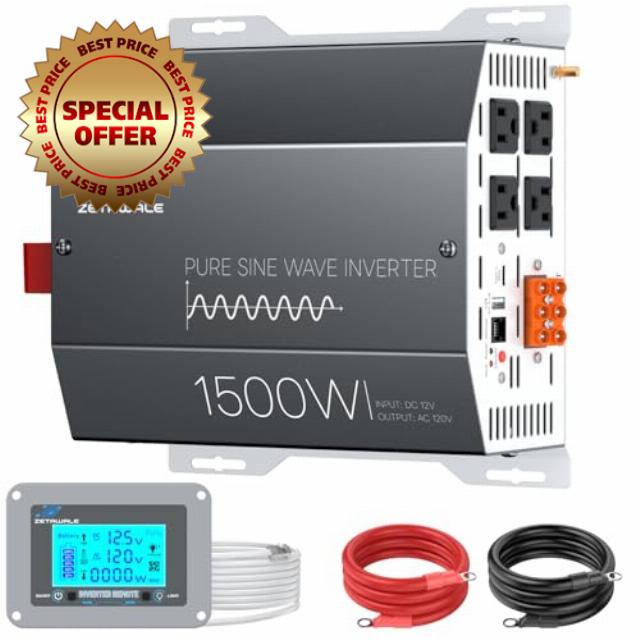 1500W Pure Sine Wave Inverter 12V DC to 110V/120V AC Converter