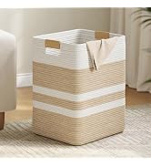 Nunsino 75L Striped Laundry Hamper with Leather Handles,Large Foldable Laundry Basket for Clothes...