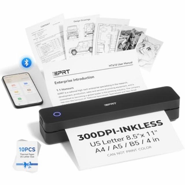 iDPRT Portable Printer Wireless for Travel - Bluetooth Mobile Printer Support for 8.5"x11" US Letter