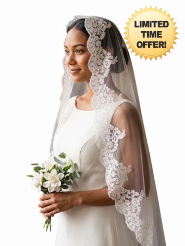 Mantilla Wedding Veil Full Lace Applique Edge Bridal Veils for Brides with Comb