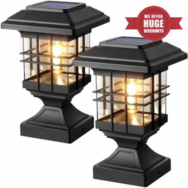 Solar Post Lights Outdoor Solar Cap Lights Deck Fence Cap for 4x4 5x5 6x6 Posts Patio Garden Courtyard Decoration Fixture Waterproof Warm White Lighting Black (2)