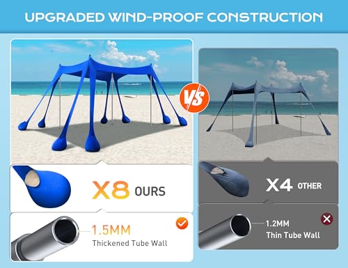 10x10ft Beach Shade Sun Shelter with 8 Sandbags