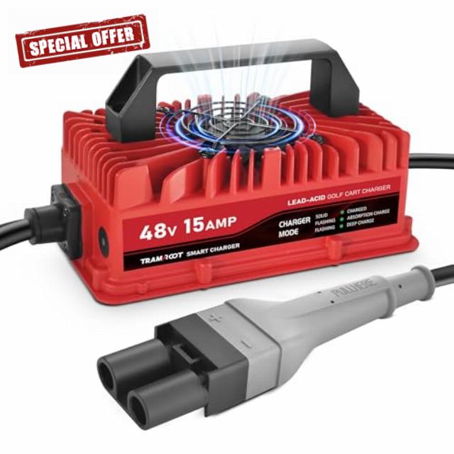 15 Amp Golf Cart Charger for 48 Volt Yamaha G19-22 Lead Acid Battery with Upgraded 2-Pin Plug | Smart Charging + Auto Trickle Charger