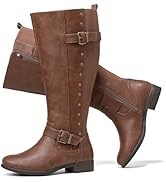 Luoika Women's Extra Wide Calf Knee High Boots, Wide Width Round-Toe Blocked Heel Winter Tall Boots.