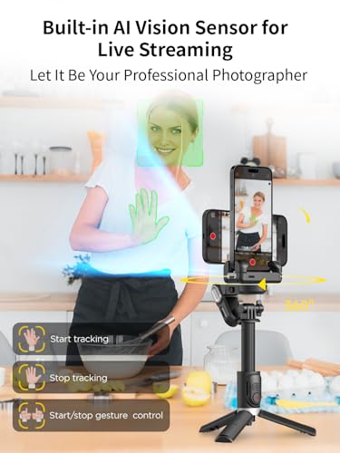 4 in 1 Phone Gimbal w/360° Rotation for iPhone/Andriod Sefie Stick Tripod w/Auto Face Tracking and Wireless Remote for TIK Tok YouTube Vlogging-M1 Pro Black