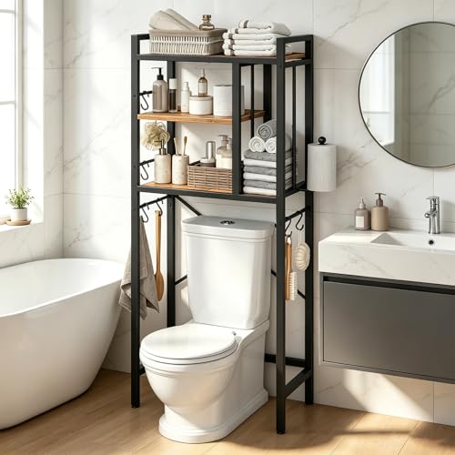 Above Toilet Storage with Paper Holder 8 Hooks