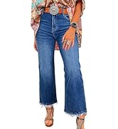 Astylish Wide Leg Jeans for Women Stretch High Wasited Baggy Trendy Denim Jean Ruffle Hem Pants