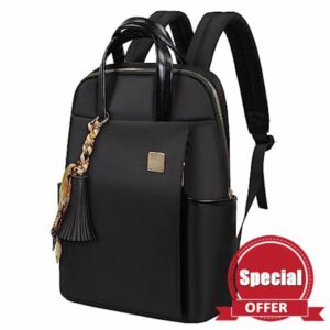 Laptop Backpack for Women Slim Travel - Laptop Bag Computer Case Fit up to 15.6-inch Notebook Lightweight Medium Size Purse for Work Bookbag Water-resistant Business Fashion Stylish Nylon Black