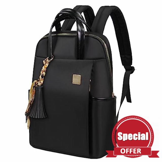 Laptop Backpack for Women Slim Travel - Laptop Bag Computer Case Fit up to 15.6-inch Notebook Lightweight Medium Size Purse for Work Bookbag Water-resistant Business Fashion Stylish Nylon Black