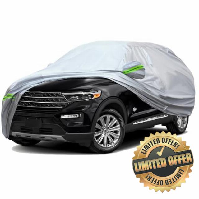 TUCAREST 6-Layers Premium Full Car Cover Hard Shell Zipper Design Waterproof All Weather Weatherproof UV Sun Protection Snow Dust Storm Resistant Outdoor with Straps (Fit for SUV/MPV 201"- 211")