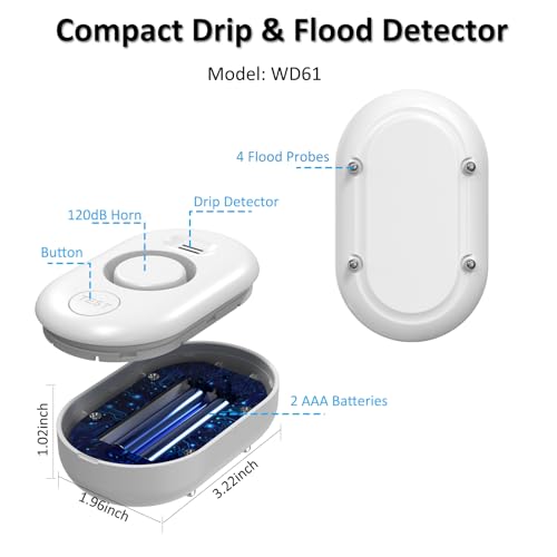 Water Flood/Drip Sensor Alarm for Basement/Kitchen/Bathroom/Laundry Room