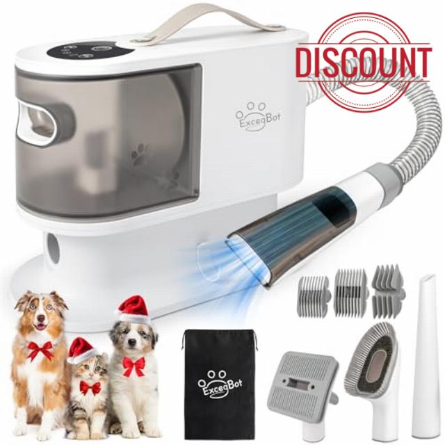 Dog Vacuum & Grooming Kit - Low Noise Pet Hair Remover