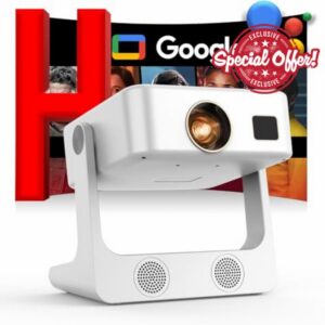 Outdoor-Projector-4K [Built-in Google TV/180°Rotatable Stand/Voice Control/E-Focus]