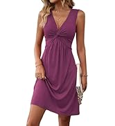 Rianclud Sundresses for Women Summer Twist Front V Neck Ruffle Tank Dresses Sexy Elegant A Line B...