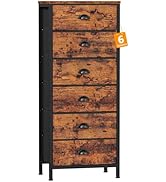 Furnulem Nightstand with 3 Drawers and 2-Tier Shelf, Fabric Small Dresser Organizer Vertical Stor...