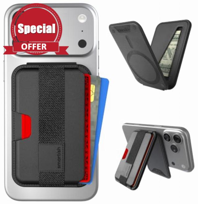 Smartish® MagSafe Wallet - Side Hustle Flip - Magnetic Card Holder [Kickstand + Slim + Flip] Finger Grip Strap
