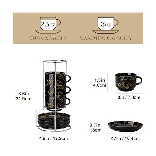Marble Black Expresso Shots Cup Set for Coffee Drinks