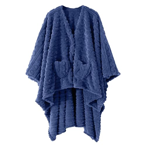 Wearable Blanket Sherpa Fleece Shawl Blanket with Pockets Blanket Poncho Cape for Adults