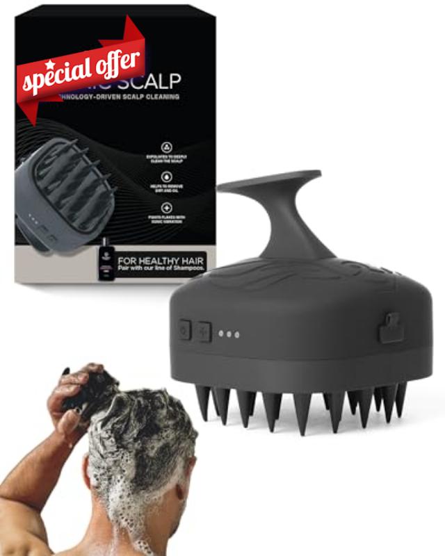 Black Wolf Sonic Scalp Scrubber - Electric Hair & Scalp Massager Brush with 3-Speed Oscillation - Rechargeable Shower Brush & Head Scrubber with Soft Silicone Bristles for Deep Clean & Exfoliatio