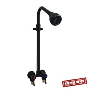 Outdoor Shower Kit Dual Handle Extendable Exposed Pipe Outdoor Shower Fixtures System with ABS Showerhead Solid Brass 4 Inch Center Mix Valve Matte Black