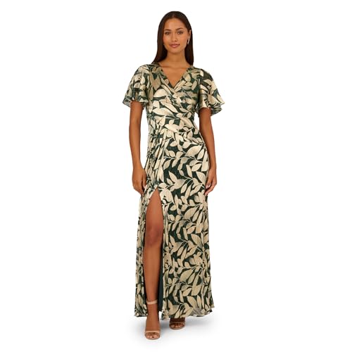 Adrianna Papell Foil Leaf Draped Gow