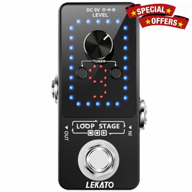LEKATO Looper Guitar Pedal Guitar Loop Pedal Tuner Pedal 9 Loops 40 Minutes Record Time Unlimited Overdubs for Electric Guitar Bass (Black)