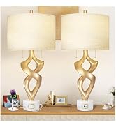 Scenekoy Sculptural Resin Table Lamp Set of 2 with USB Ports for Bedroom Living Room, 26” Antique...