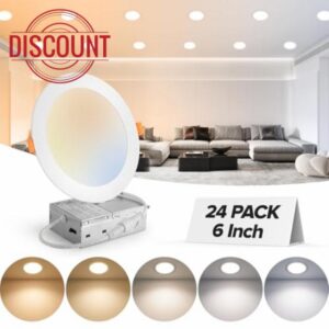MAILCOS 24 Pack 6 Inch 5CCT Ultra-Thin LED Recessed Ceiling Light with Junction Box
