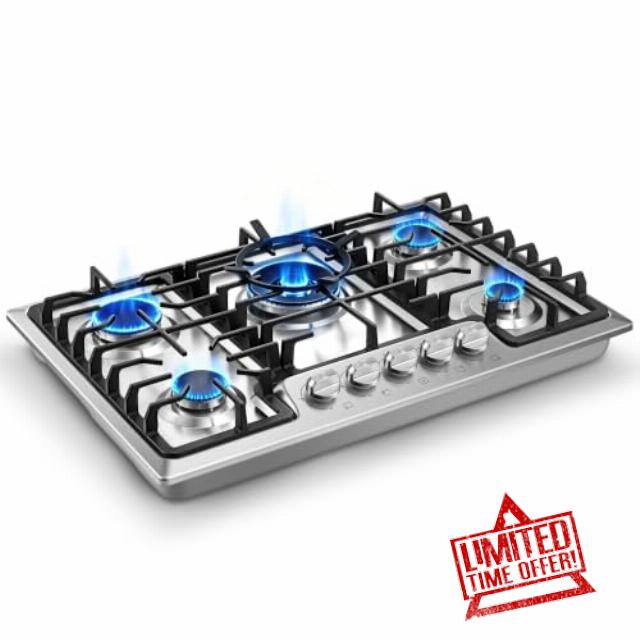 Gas Cooktop 30 inch 5 Italy SABAF Burners with Wok Ring