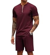 COOFANDY Men's 2 Pieces Outfits Casual Quarter Zip Polo T Shirt and Shorts Set Athletic Jogging S...