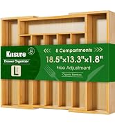 Kitsure Silverware Organizer - Expandable Bamboo Kitchen Drawer Organizer for Cooking Utensils an...