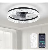 FTZVRD Low Profile Ceiling Fans with Lights and Remote, Fandelier Ceiling Fan Flush Mount, 3000K-...