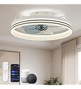 LUDOMIDE Ceiling Fans with Lights, Flush Mount Ceiling Fan with Alexa/Google Assistant/App Contro...