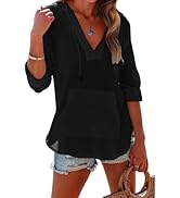 Gauze Shirts for Women Long Sleeve Cotton Beach Cover Up Hoodies Sweatshirt V Neck Linen Shirts H...
