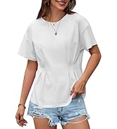 Avanova Women Ruched Peplum Babydoll T Shirts Short Sleeve Summer Tee Top