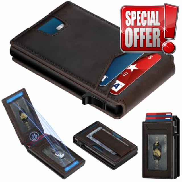 Genuine Leather Wallet for Men: Smart Pop Up Wallets Magnetic Money Clip | Full Grain Rfid Slim Minimalist Card Holder - Small Front Pocket Wallets Gift for Husband Birthday Anniversary