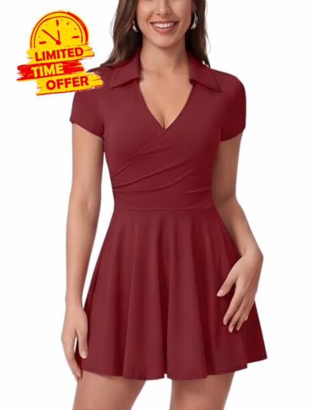 Tennis Dress for Women Short Sleeve Athletic Dress with Built in Shorts Golf Dress Workout Dresses with Pockets