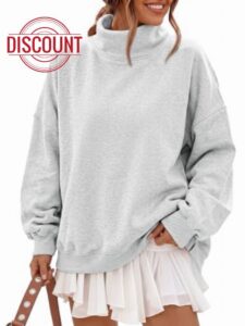 Trendy Queen Women’s Fleece Oversized Mock Neck Sweatshirts with Pockets | Fall Winter Soft Cozy Fleece Lined Side Split Pullover