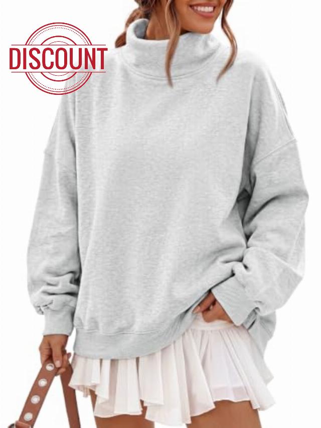 Trendy Queen Women’s Fleece Oversized Mock Neck Sweatshirts with Pockets | Fall Winter Soft Cozy Fleece Lined Side Split Pullover