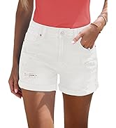 LookbookStore Women's High Waisted Rolled Hem Distressed Jeans Ripped Denim Shorts