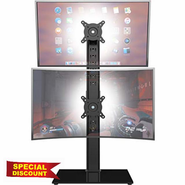 Dual Monitor Stand - Vertical Stack Screen Free-Standing Monitor Riser Fits Two 13 to 34 Inch Screen with Swivel