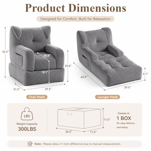 Memory Foam Pre-Filled Gaming Couch with Side Pocket