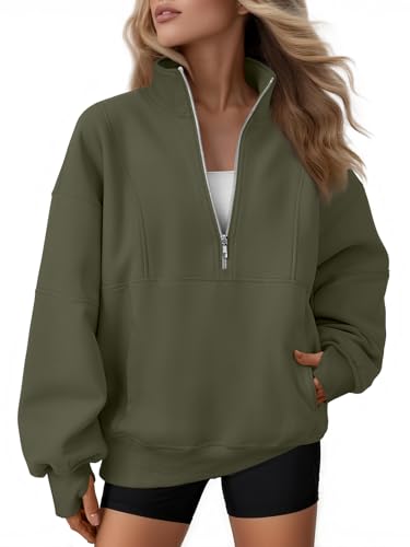 AUTOMET Womens Quarter Zip Oversized Sweatshirts Teen Fleece Pullover Hoodies 2026 Mock Neck Sweater Fall Workout Jacke