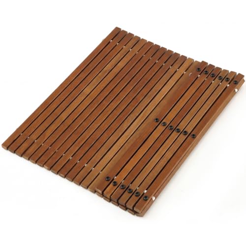 Roll Up Wood Bath Mat with Non Slip Rubber Feet
