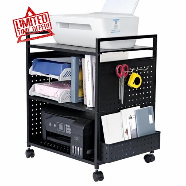 Mythinglogic 3-Tier Rolling Printer Stand with Adjustable Height